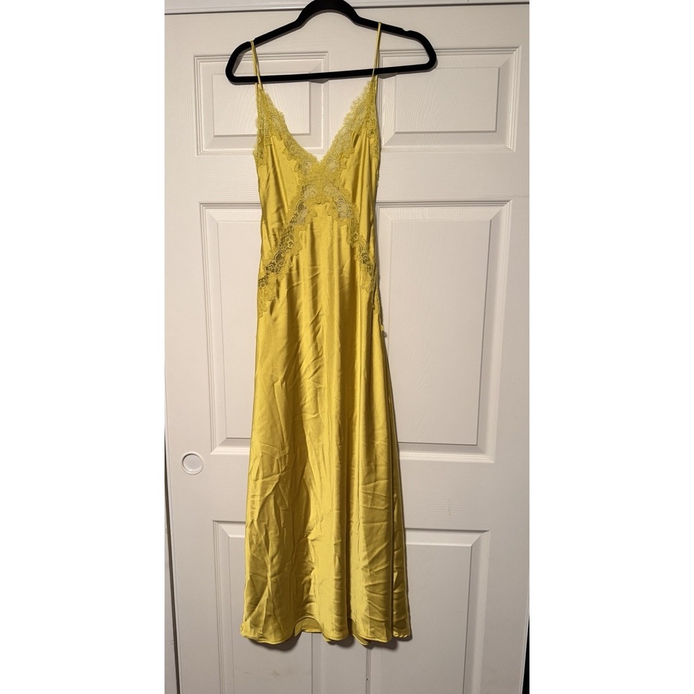 Zara Collection Y2K Lace Tank Maxi Dress Satin Yellow Coquette Fairy Festival